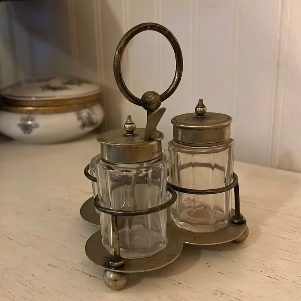 Vintage EPNS Silver plated cruet set England hand soldered JEC&S